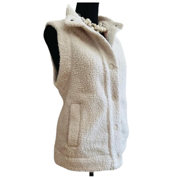 AERIE ~ Women’s soft sherpa snap vest w/orange block plaid lining size XS - Picture 5 of 8